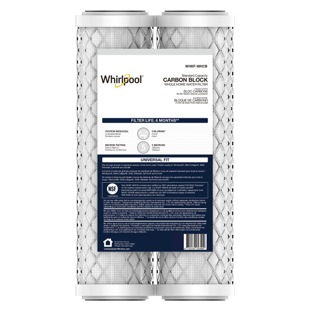 Whirlpool 10 x 2 5 Carbon Block Water Filter WHKF-WHCB NSF Certified 5 Micron Reduces Chlorine and Sediment