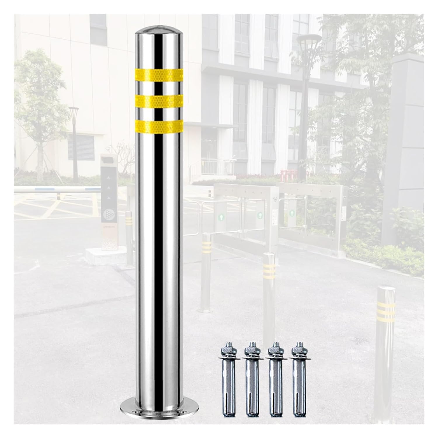 DUANHOZ Parking Bollard Car Parking Space Lock Bollard High Visibility Stainless Steel Safety Bollards For Commercial, Private Use for Parking Lot/Road Traffic/Construction Site
