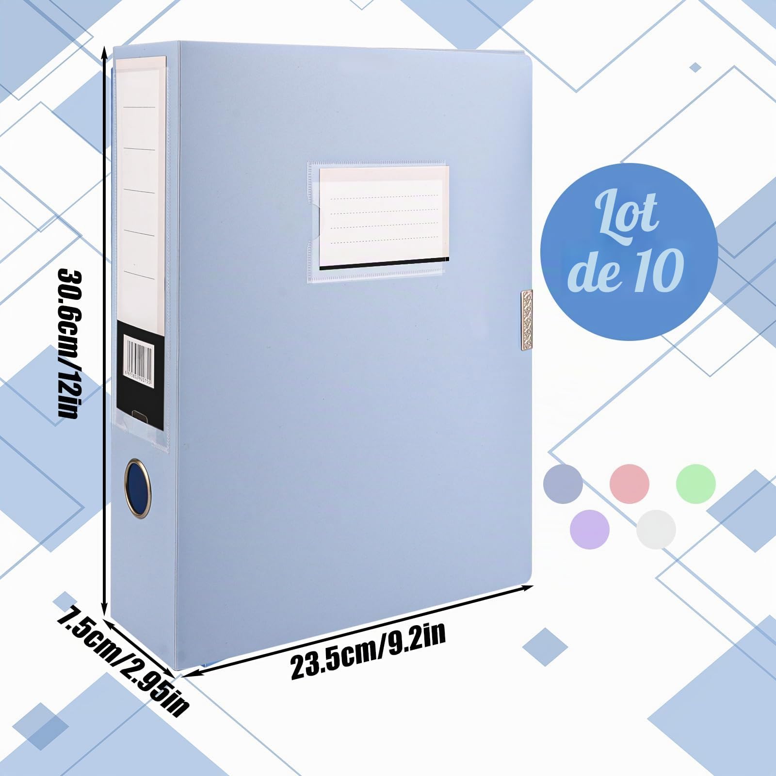 CYEER Lot de 10 boîtes de classement en plastique coloré A4 Tranche de 75 mm pour documents A4