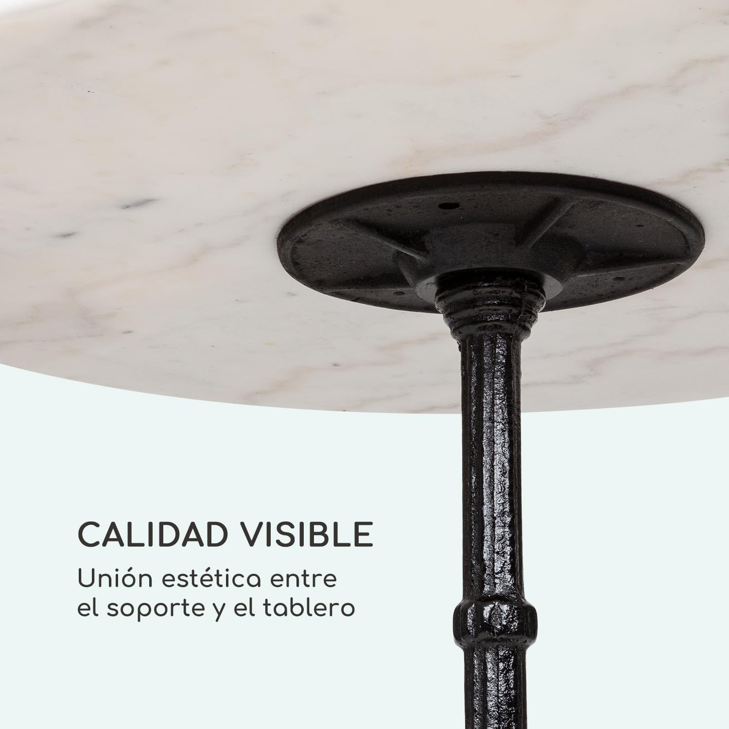 blumfeldt Patras - Mesa de bar con borde decorativo, Mesa de café con base de hierro fundido, Para interior y exterior, Resistente al agua y heladas, Ø 60 cm, Altura 71 cm, Blanco