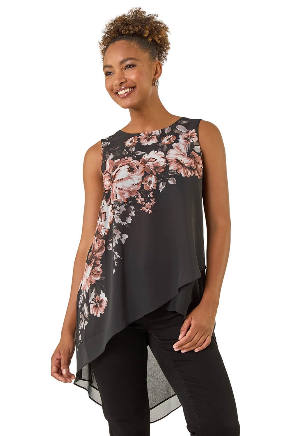 Roman Women's Ivory Floral Embellished Wrap Top In Size 12
