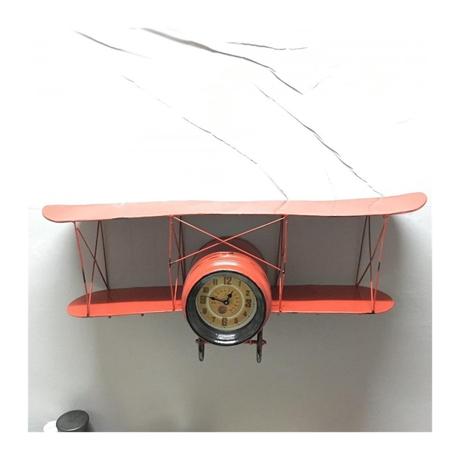 Étagère murale avion en fer avec horloge rangement salon rouge