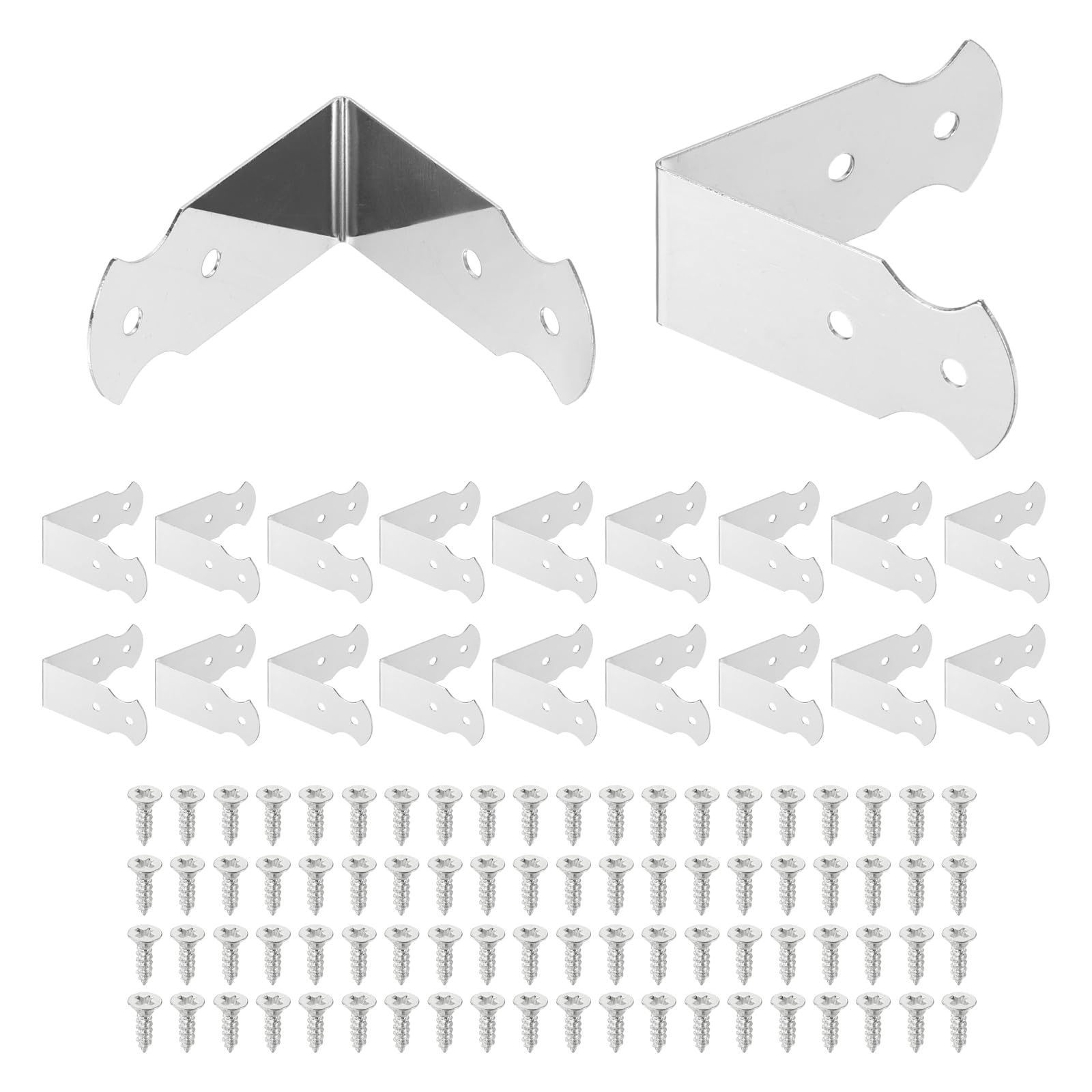 sourcing map 20 Pcs L Shaped Vintage Corner Protectors, 43 x 18 mm Decorative Guards, Protector Corner Braces with 80Pcs Screws for Cabinets Furniture Wooden Boxes, White