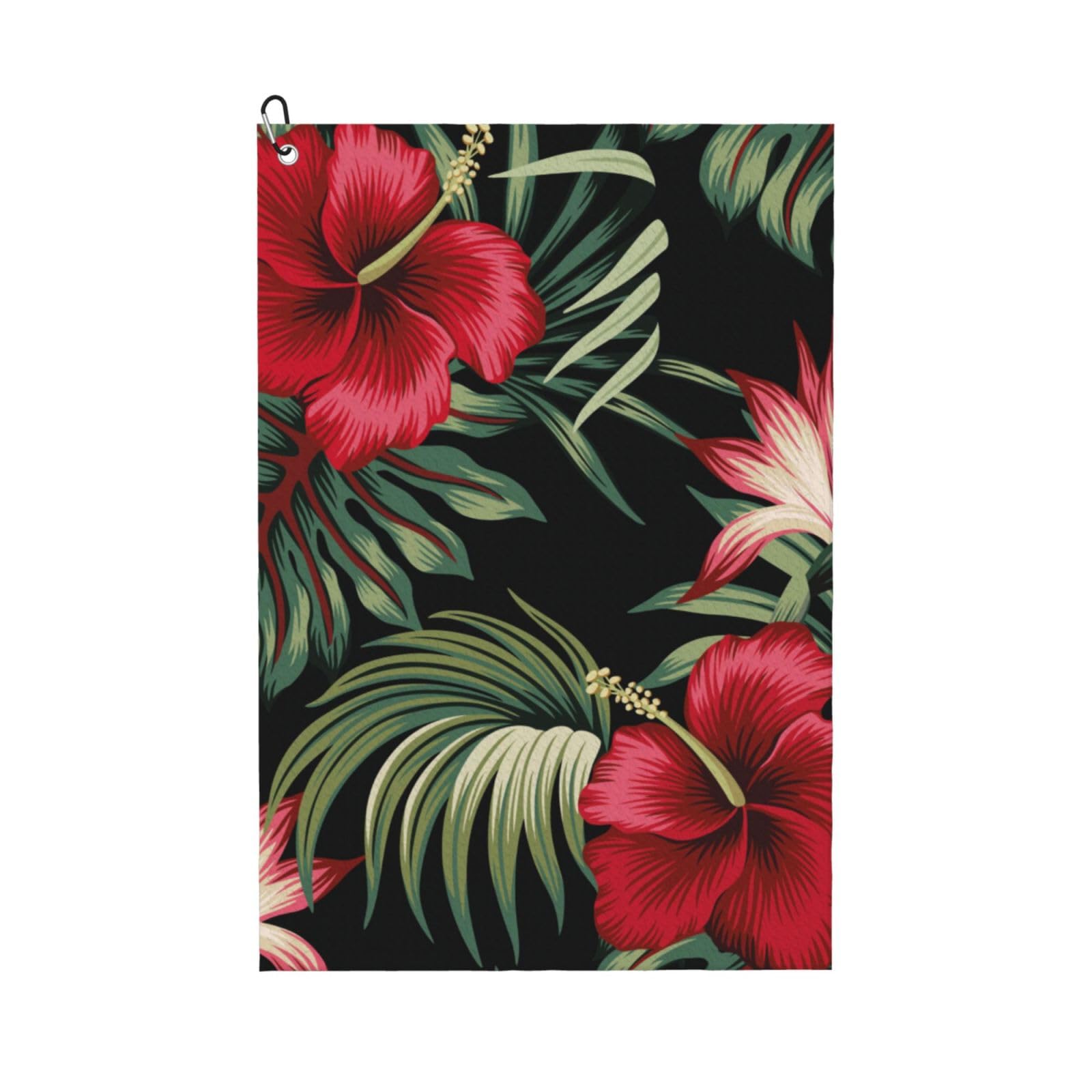 Hnnkloy Tropical Vintage Red Hibiscus Strelitzia Floral, 16x24 in Portable Waffle Golf Towels with Carabiner Clip for Golf Bag