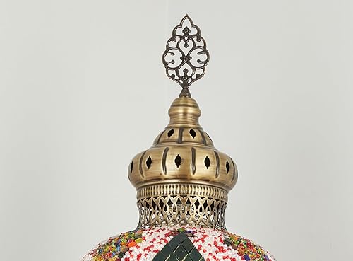 Miniatura 6 de DEMMEX Lámpara de pie de mosaico marroquí turco de 10 pulgadas de tamaño más grande, lámpara de pie oriental exótica de vidrio de mosaico colorido