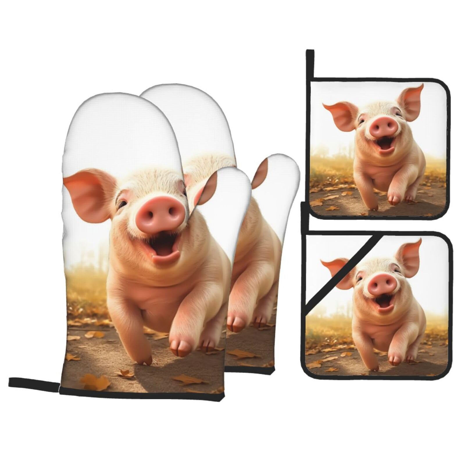 Gants de cuisine Happy Pig résistants à la chaleur et imperméables pour barbecue et four