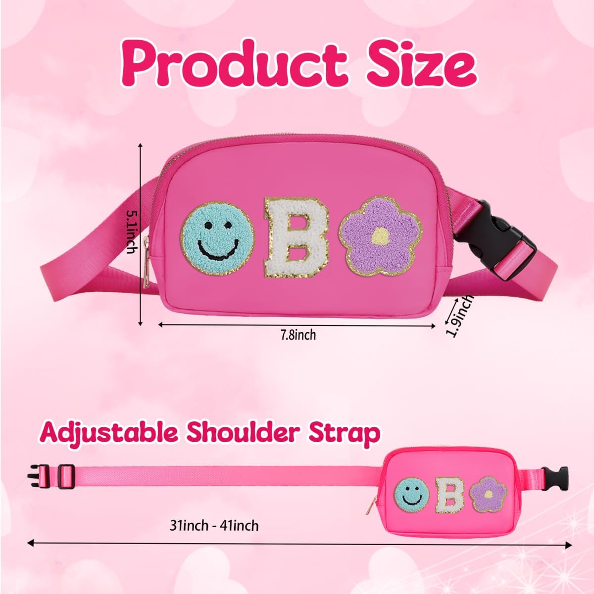 Fanny Pack For Girls Pink Kid Crossbody Bag Chenille B Letter Preppy Belt Bag, Christmas Birthday Graduation Gifts For Girl Teen Daughter Sister, Personalized Nylon Fanny Packs - Image 2
