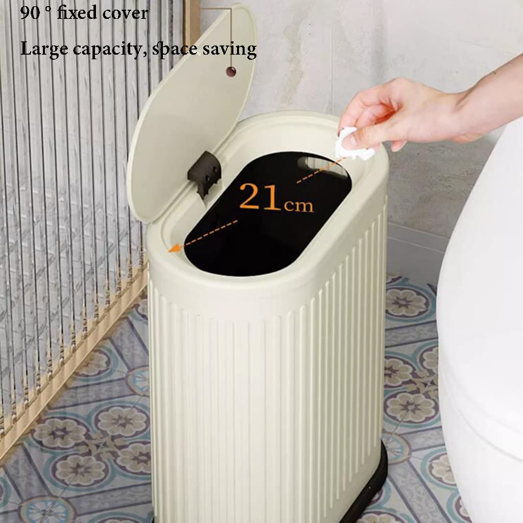Prullenbak Keuken/Vuilnisbak 8L/12L/15L Huishoudelijke Roestvrijstalen Prullenbak Woonkamer Slaapkamer Kantoor Prullenmand Met Deksel Prullenbak voor Kantoor (Color : Blanc, Size : 15l