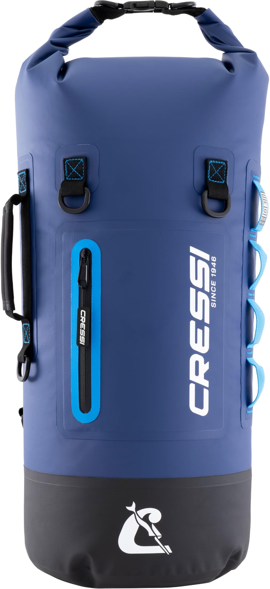 CRESSI Ocelot Waterproof Dry Bag Roll Top Sack for Beach, Boat and Travel, Lightweight Water Resistant Gear Bag with Front Zip Pocket and Shoulder Strap for Water Sports, Unisex, Blue/Light Blue, 30 L