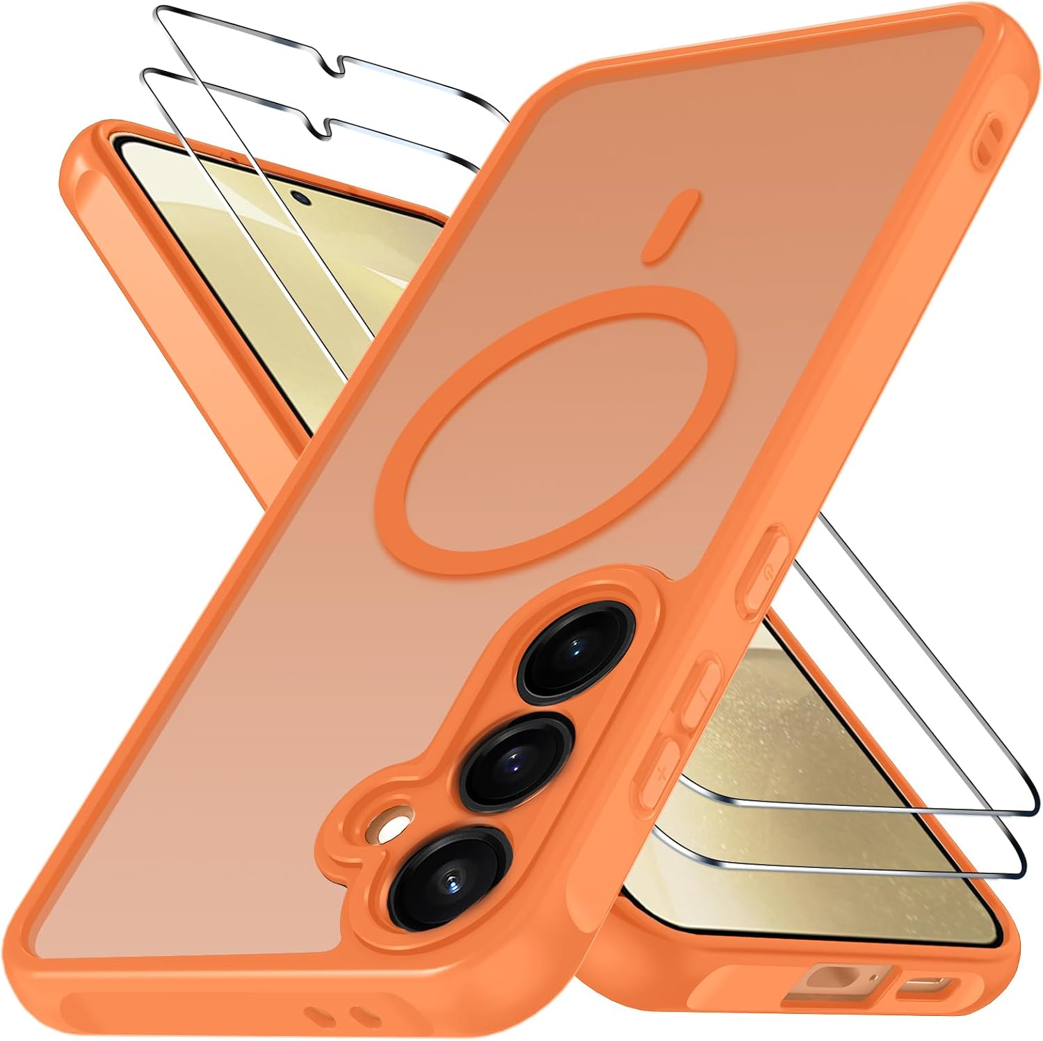 ivoler Magnetyczne etui 3 w 1 do Samsunga Galaxy S24 5G/S25 5G z 2 szt. ochraniaczy ekranu, ochrona klasy wojskowej, odporne na wstrząsy, pomarańczowe