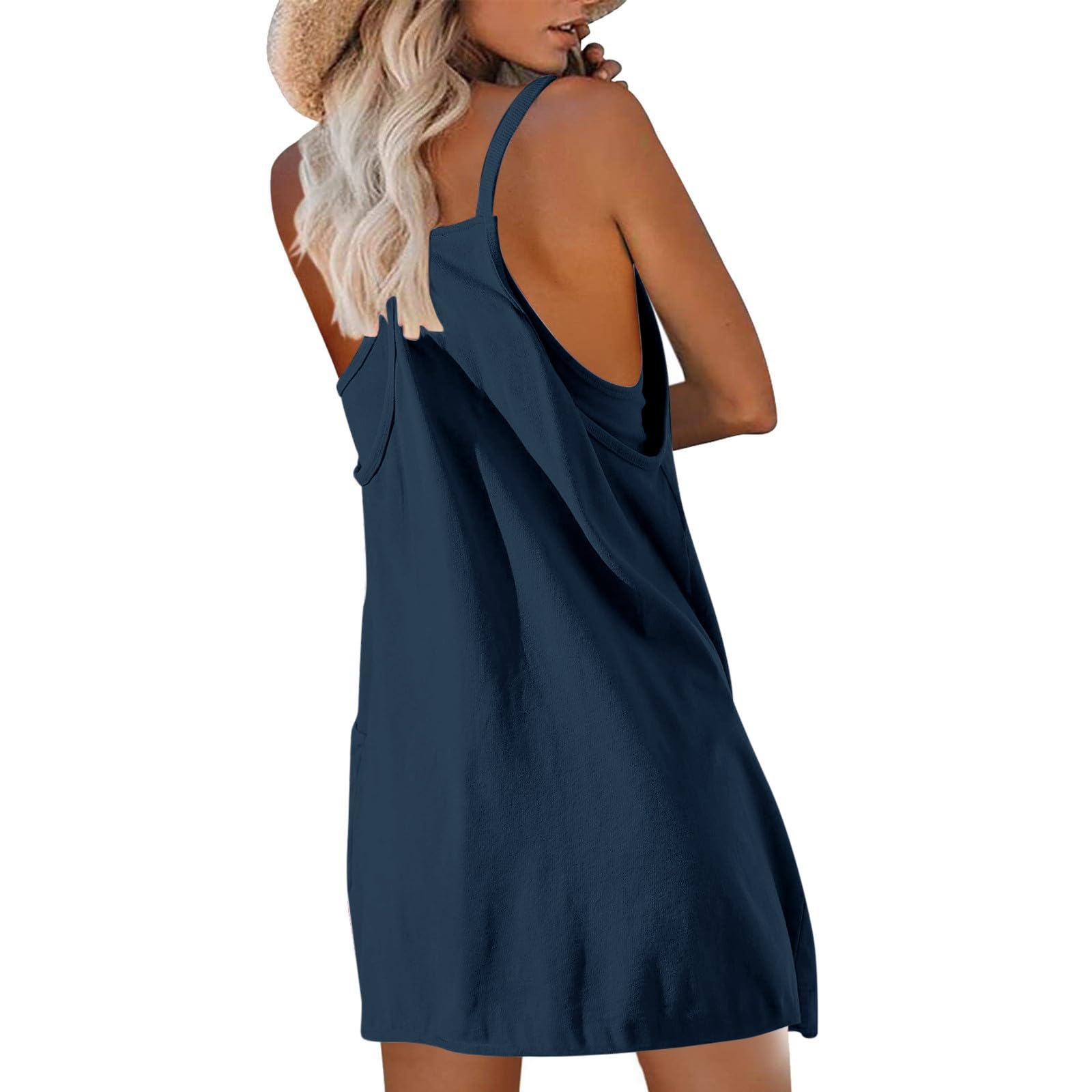 Jumpsuit Damen Ärmellose Romper Tenniskleid Workout-Minikleid mit Shorts-Taschen Sommer Sport Outfit
