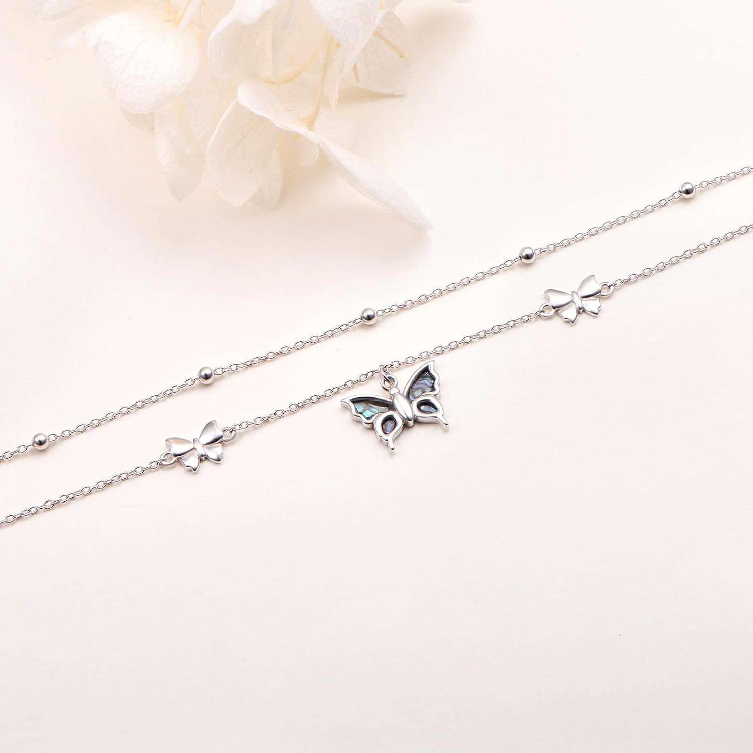 925 Sterling Silver Layered Anklet Lotus Flower/Dragonfly/Butterfly/Sea Turtle Animals Floral Anklets Adjustable Chain Bead Jewelry For Women Daughter - Image 3