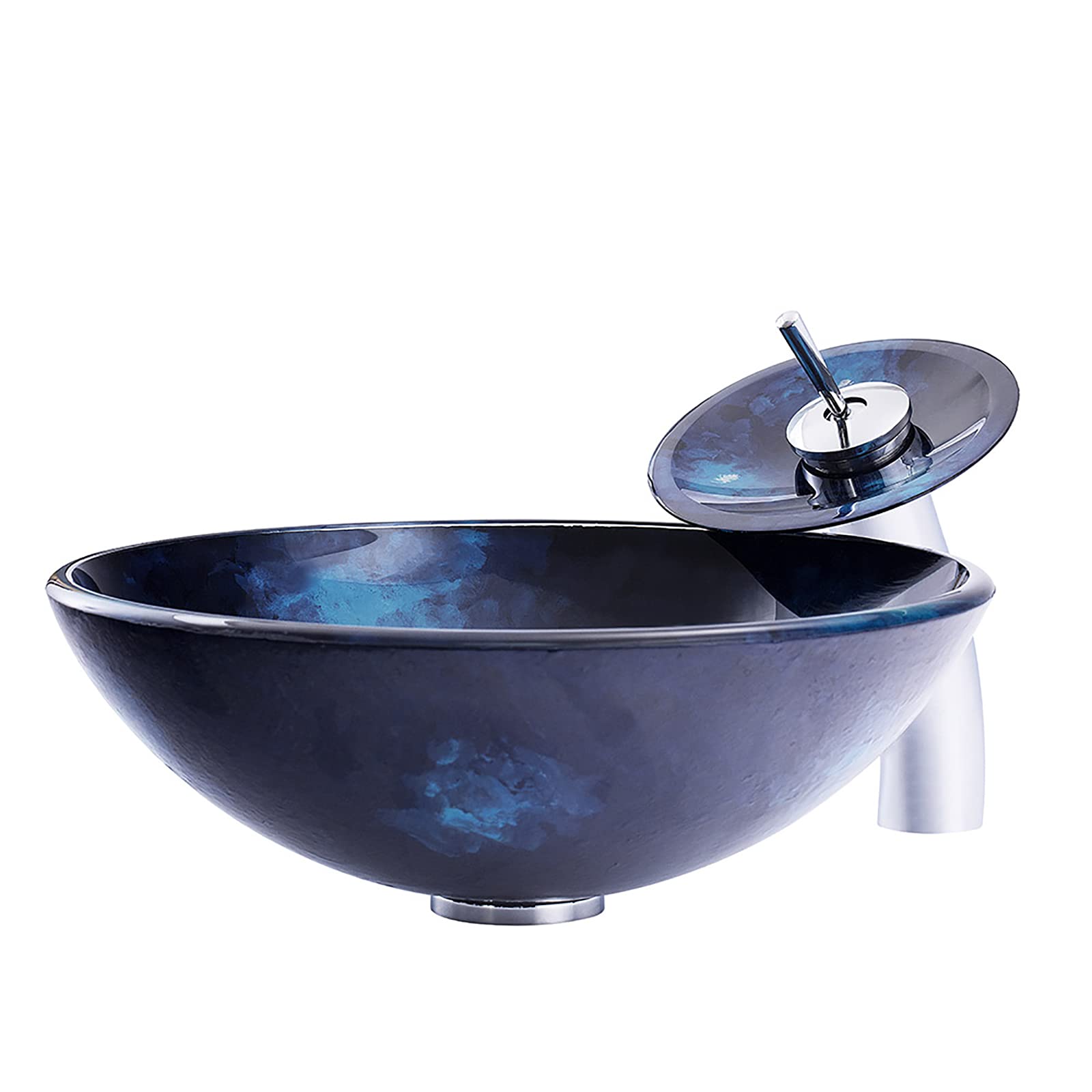 Lavabo de baño Lavabo de Recipiente de Vidrio Templado Lavabo Redondo Lavabo de encimera Lavabo de encimera Lavabo de Arte con Grifo de Cascada, desagüe emergente