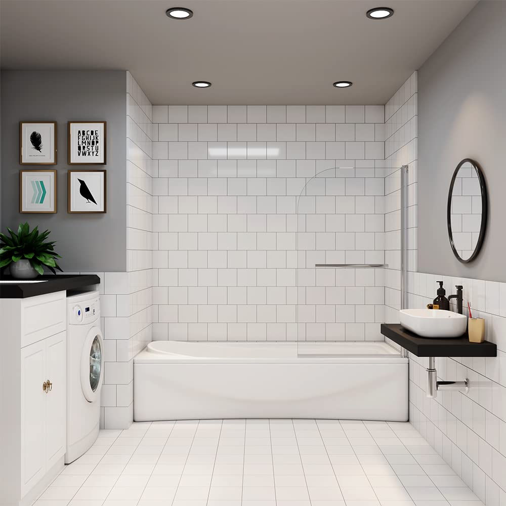 Skybathroom Ltd Chrome Sky Bathroom Shower Bath Screen 180° Pivot Screen Panel 800X1400mm Safety Transparent Tempered Glass With Towel Rail
