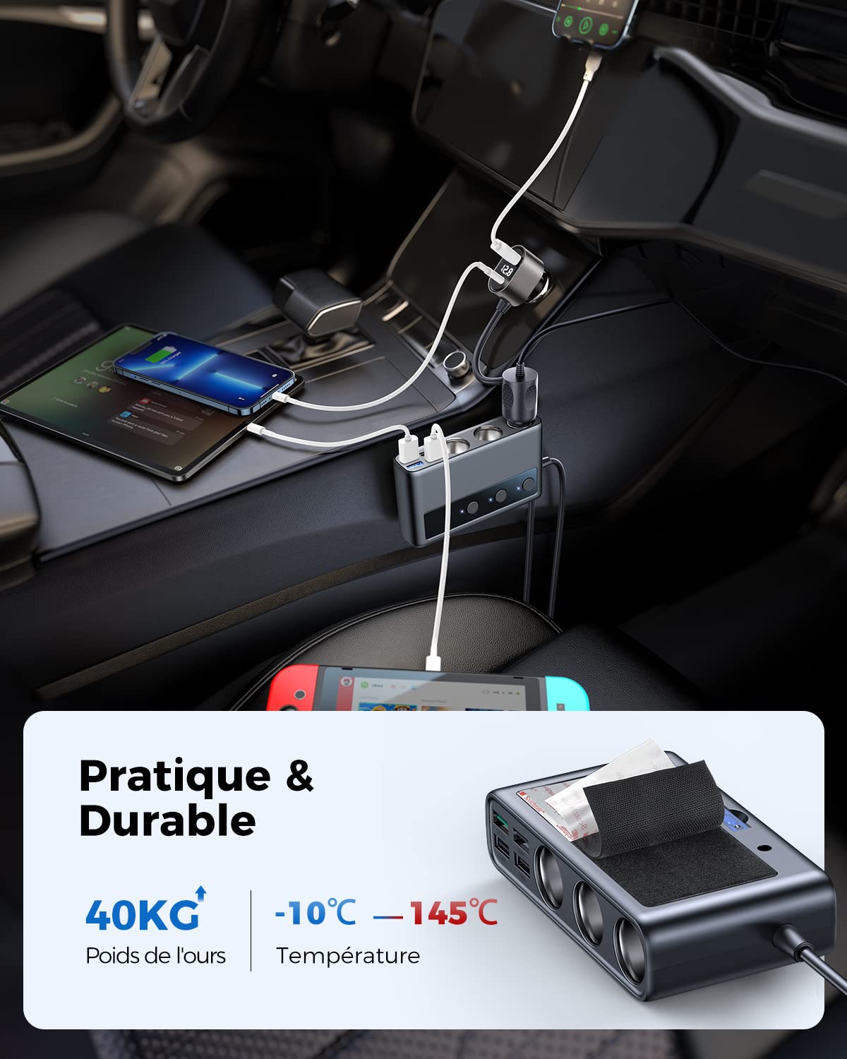Adaptateur Allume-cigare 9-en-1 JOYROOM, 210W, 12V/24V, Ports USB-C QC, Neuf