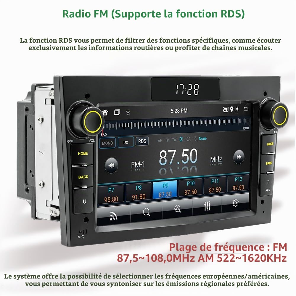 Autoradio Compatible with Opel Vauxhall Corsa, Astra, Vectra, Zafira, Antara Android 2G+64G, CarPlay sans Fil et Android Auto, Bluetooth, écran LCD 7 Pouces, GPS, RDS, WiFi