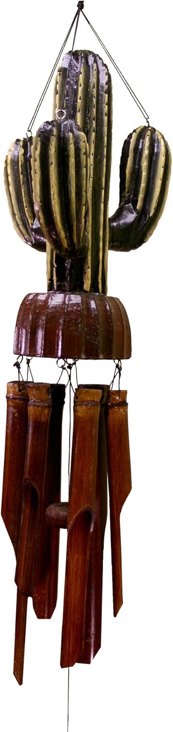 Cohasset Gifts Bamboo Wind Chime | #153 | Cactus Bamboo Wind Chime | Wood, Outdoor, Home Décor for Decks, Garden, Porch | Hand Painted Green |