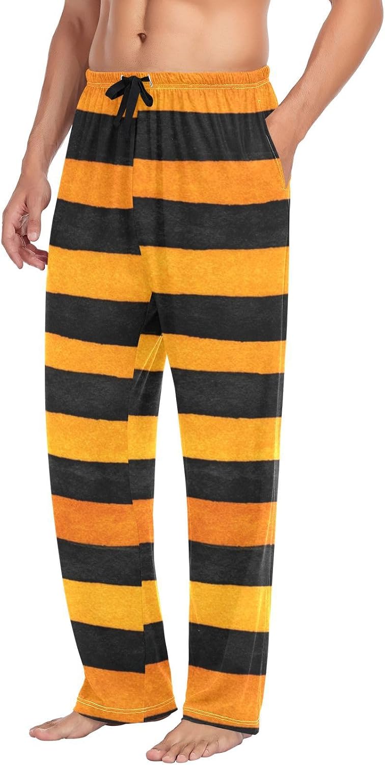 susiyo Halloween Orange Black Stripe Mens Pajama Pant Loose Fit Thin Pj Bottoms for Men