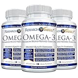 Research Verified Omega 3 - Omega 3 Fish Oil - 100% Pure Premium Omega Fatty Acids - High EPA 800mg + DHA 600MG; no Aftertaste - 1500mg Softgel Capsules, 3 Bottles (3 Months Supply)