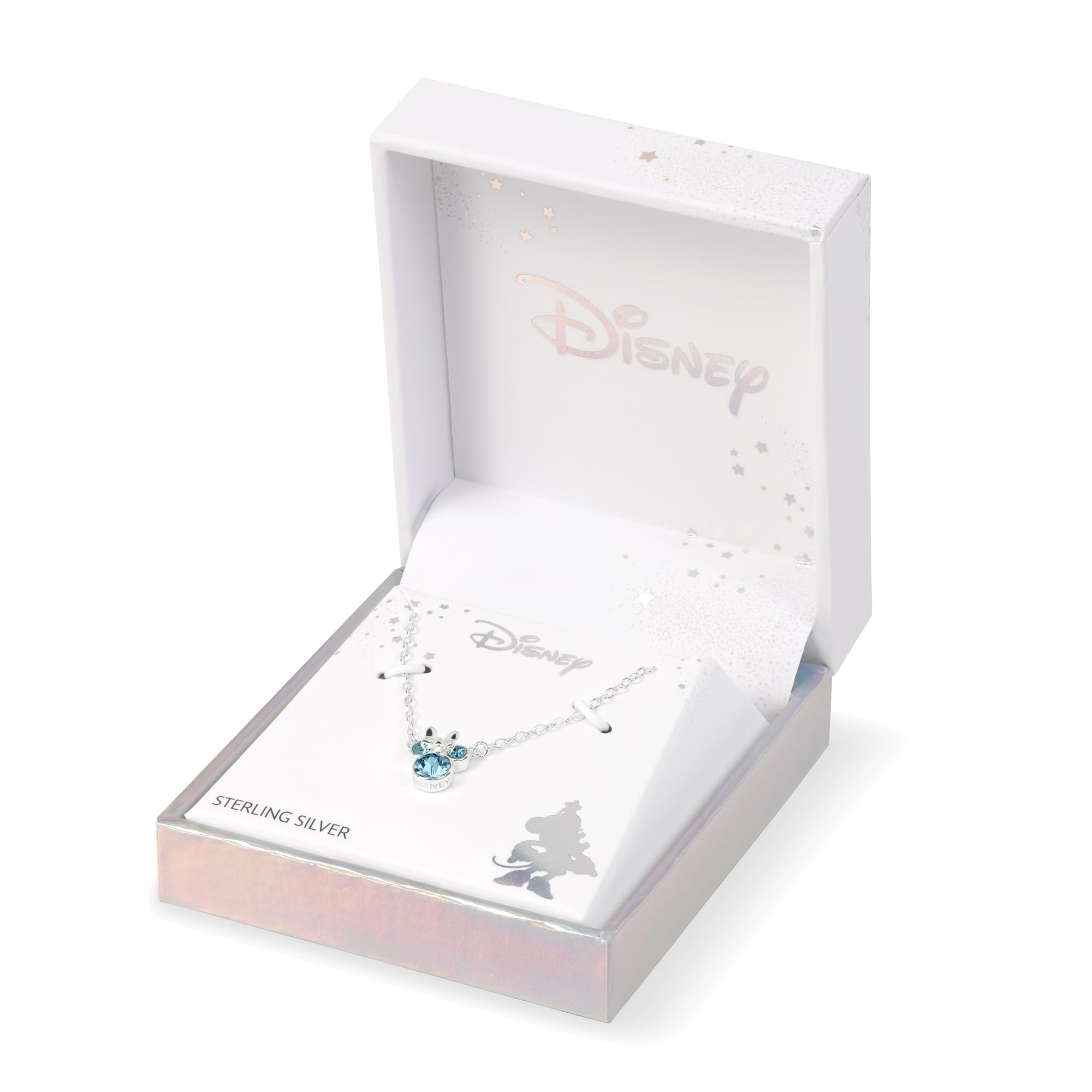 Collana in argento Sterling 925 con ciondolo a forma di Minnie, con pietra di nascita di marzo