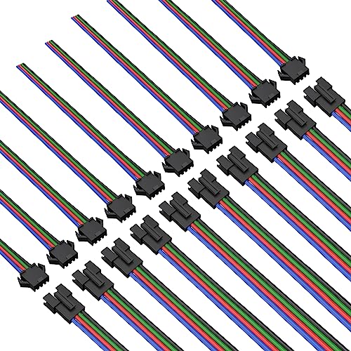 SEZO JST SM 4 Pin Stecker Verbindungsstecker 10 Paare Weiblich und Männlich JST Steckverbinder für 3528 WS2815 WS2813 5050 RGB LED Streifen mit 15cm Kabel