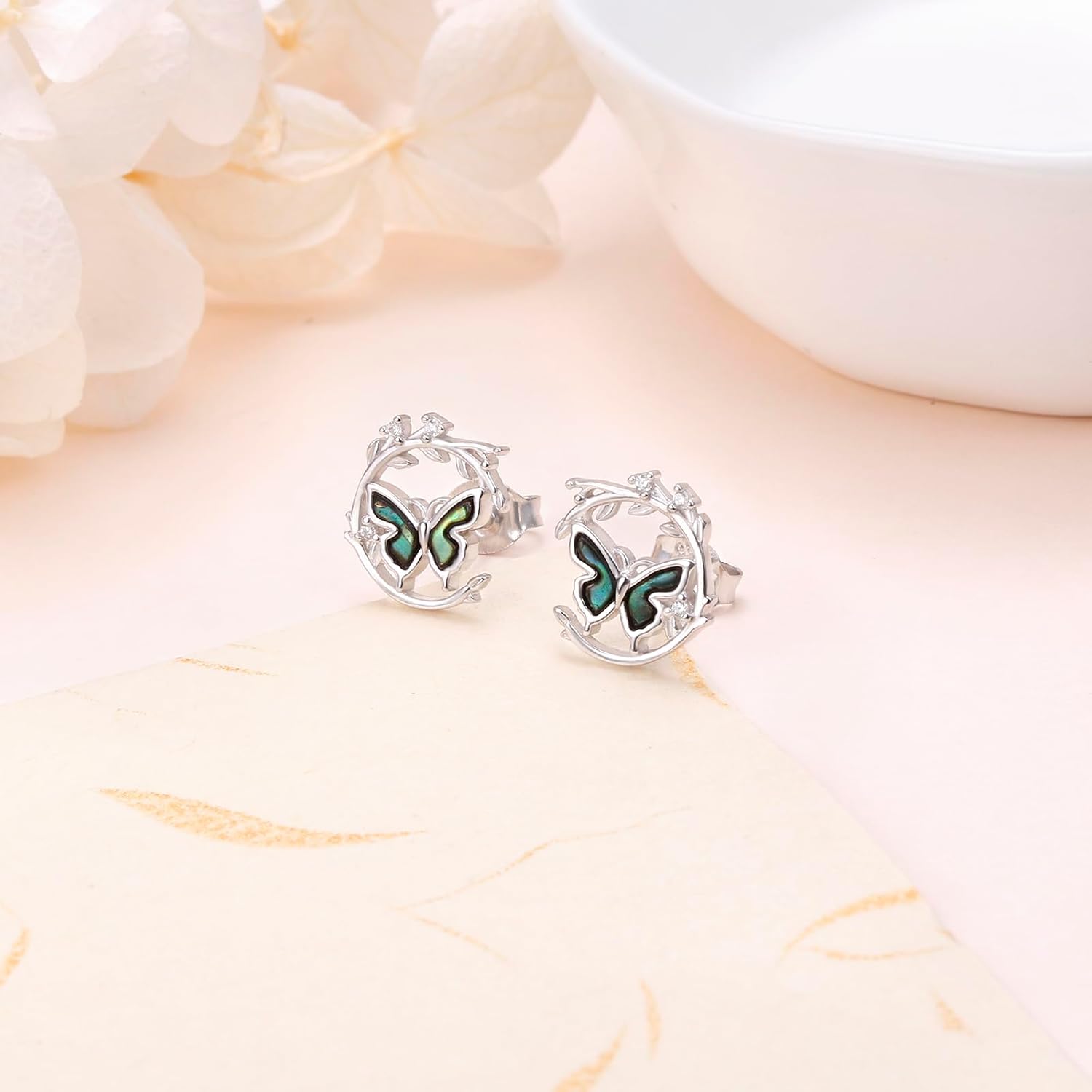 925 Sterling Silver Butterfly/Hummingbird/Owl Stud Earrings Abalone Shell/Opal Animal Earring Jewelry Gifts for Women