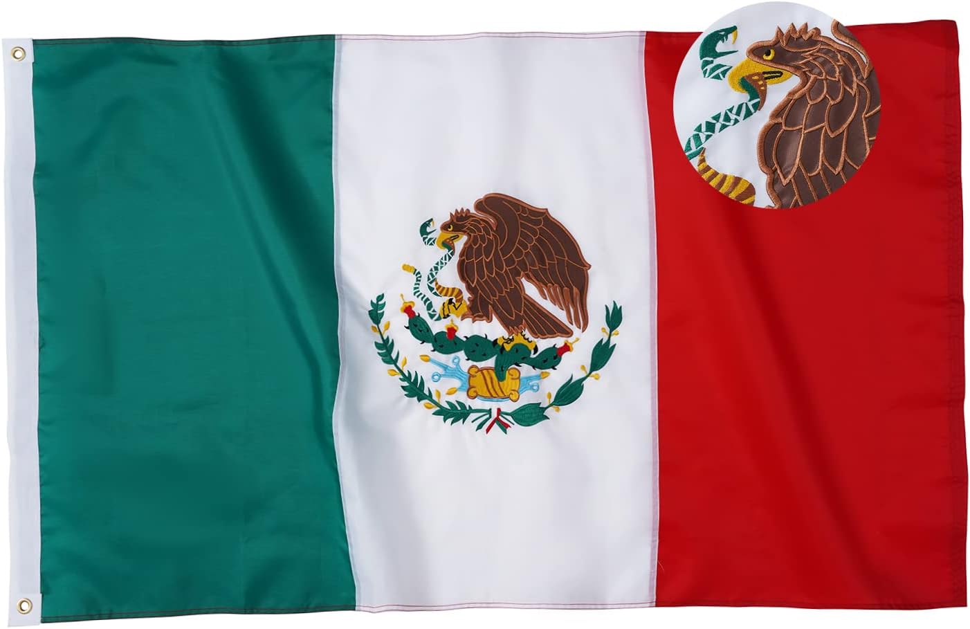TOPFLAGS Mexican Flag 6x10 Embroidered Mexico Flags Bandera de Large MX Heavy Duty Sewn Stripes with 2 Brass Grommets