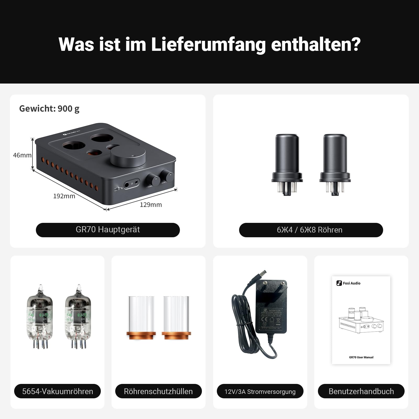 Fosi Audio GR70 Röhren Kopfhörer Verstärker, Authentische Röhren-Verstärkung Preamp mit Vakuum, Mini-HiFi-Vorverstärker für Home Audio, 3.5mm & 6.35mm Klinkenbuchsen, Unterstützt 16-300 Ohm Impedanz
