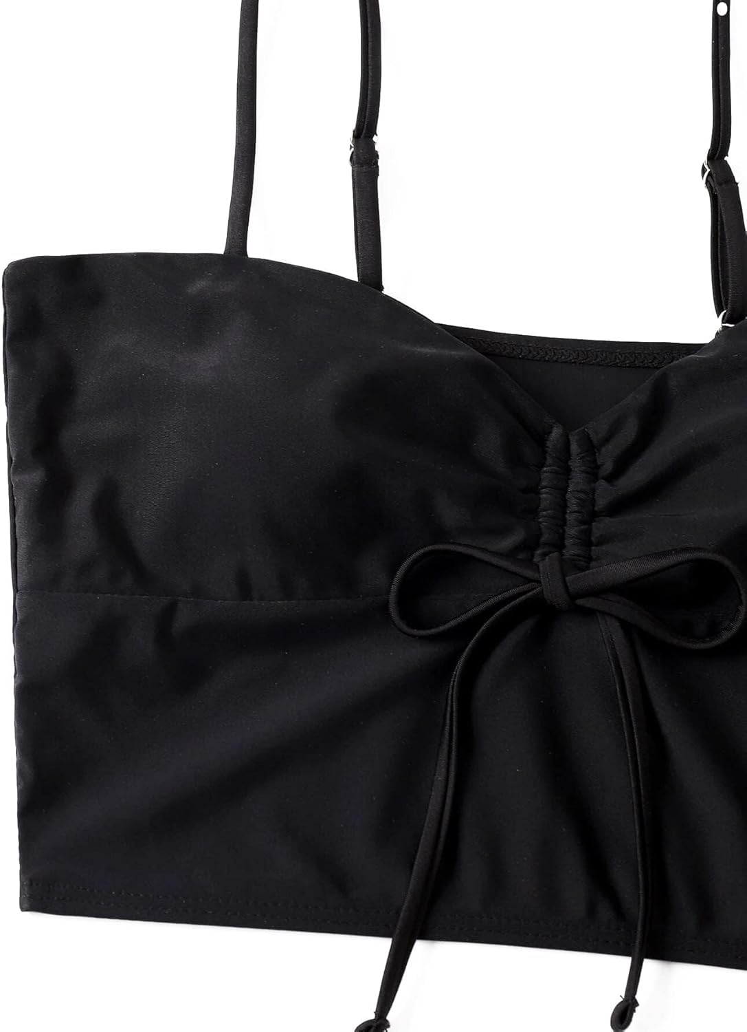 Lilosy Drawstring High Waisted Bikini Set Srting Swimsuit Spaghetti Strap Cami Top and Tie Side Shorts 2 Piece - Image 5