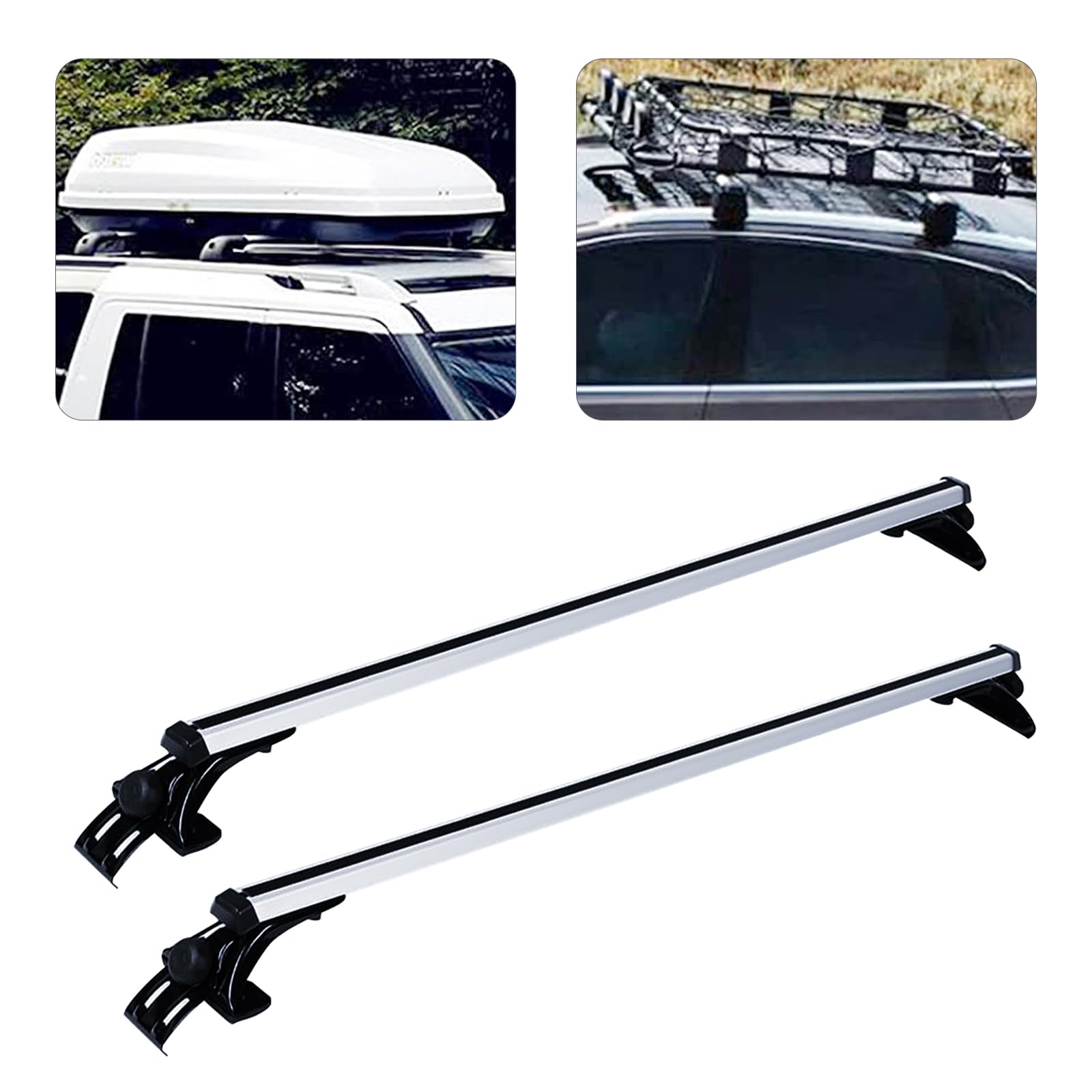 Barras de techo universales para coche, de aluminio, para todos los vehículos con ancho de techo de 122 – 130 cm, hasta 75 kg, longitud de barra 146,5 cm