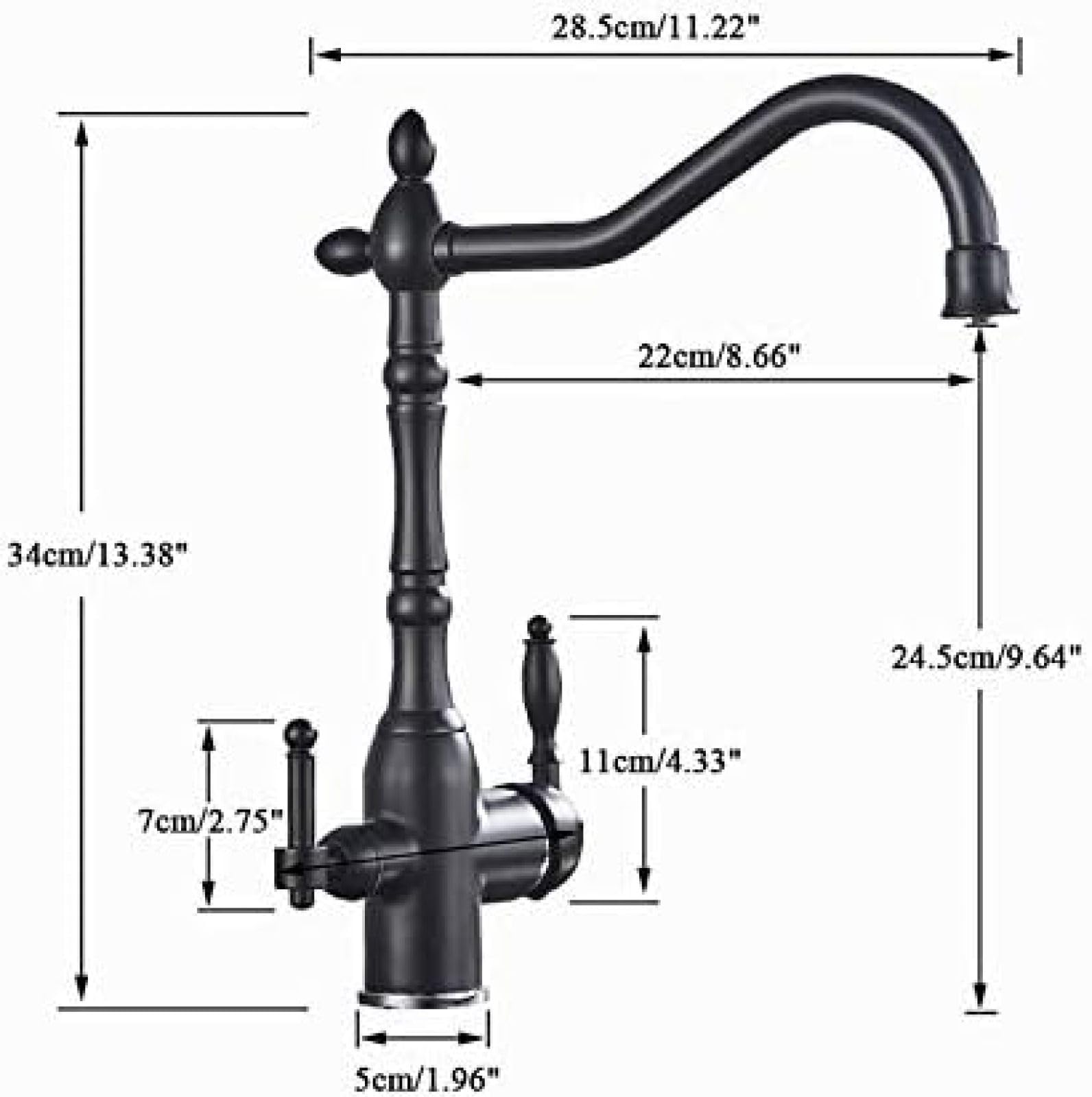 Rubinetto per lavello da Cucina Nero Opaco con Doppia Maniglia, Miscelatore per Bevande con Filtro per Acqua Pura, Rubinetto per Acqua Calda e Fredda, Elegante Design a Due beccucc