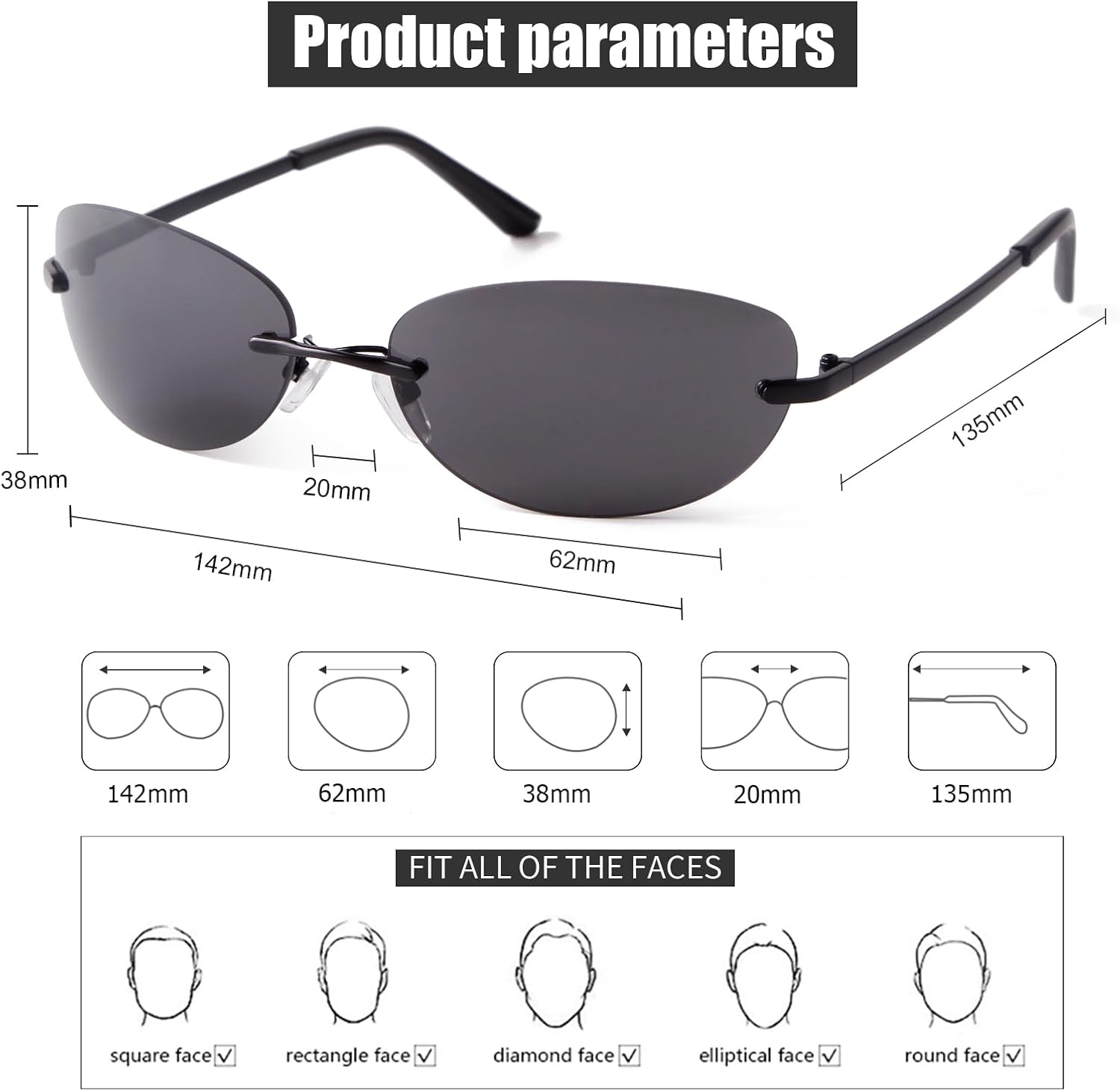 JUDOO Y2K Oval Sunglasses for Men Women 90s Vintage Rectangle Cool Glasses - Image 4