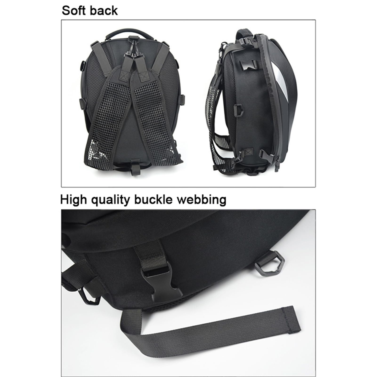 Domary Borsa Posteriore, Borsa da Sella, Zaino Multifunzionale con Strisce Riflettenti per Motociclisti e Pendolari, Scomparto Espandibile per Casco, Telefono e Chiavi. Dimensioni