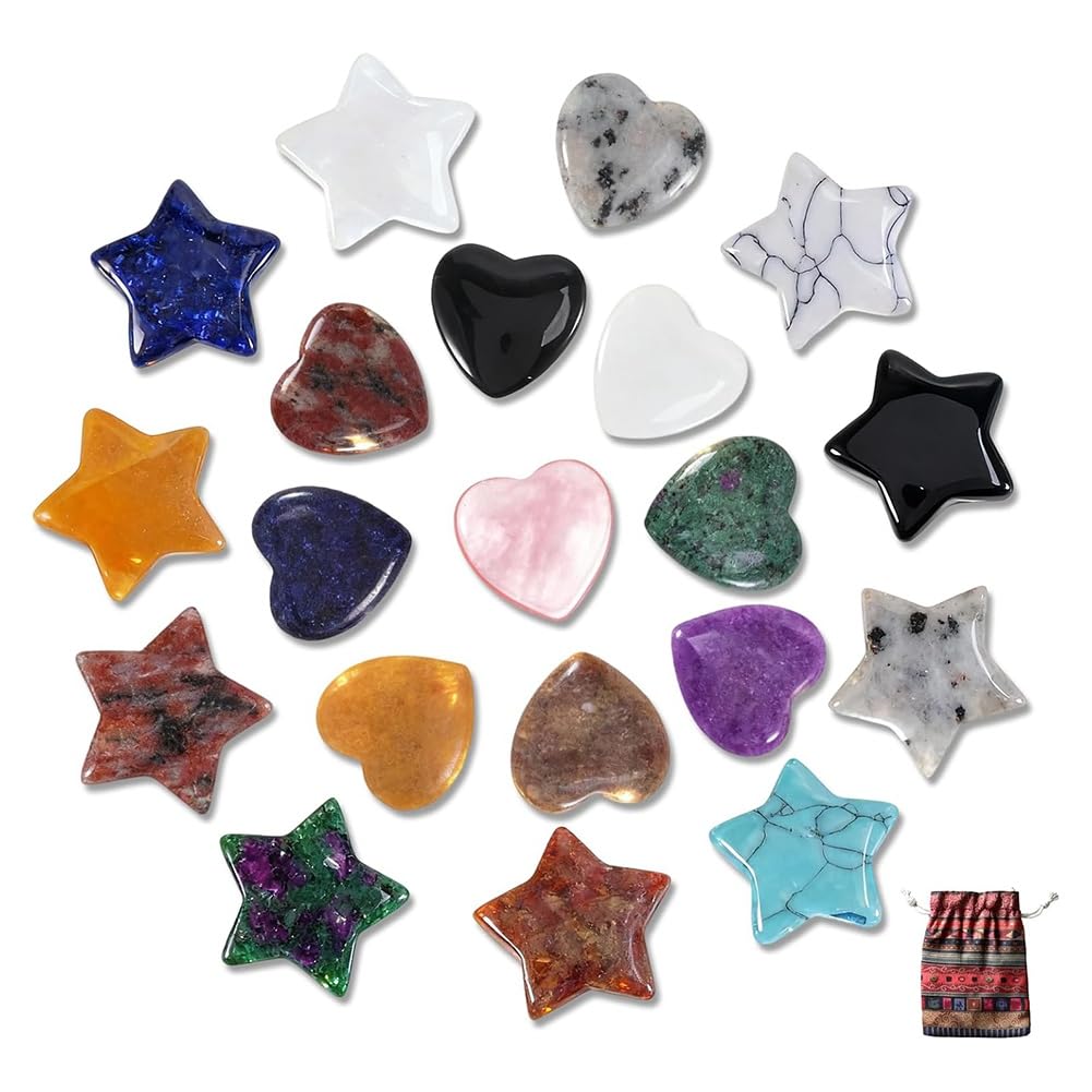 Vjsujehgy For Stress Relief for Reiki Chakra Healing 20 Pcs Star Healing Crystals and Gemstones Set for Meditation