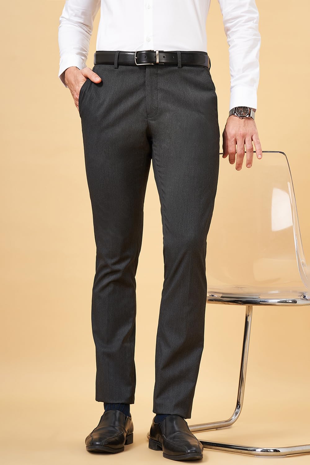 Peregrine by Pantaloons Men's Trousers Charcoal Grey