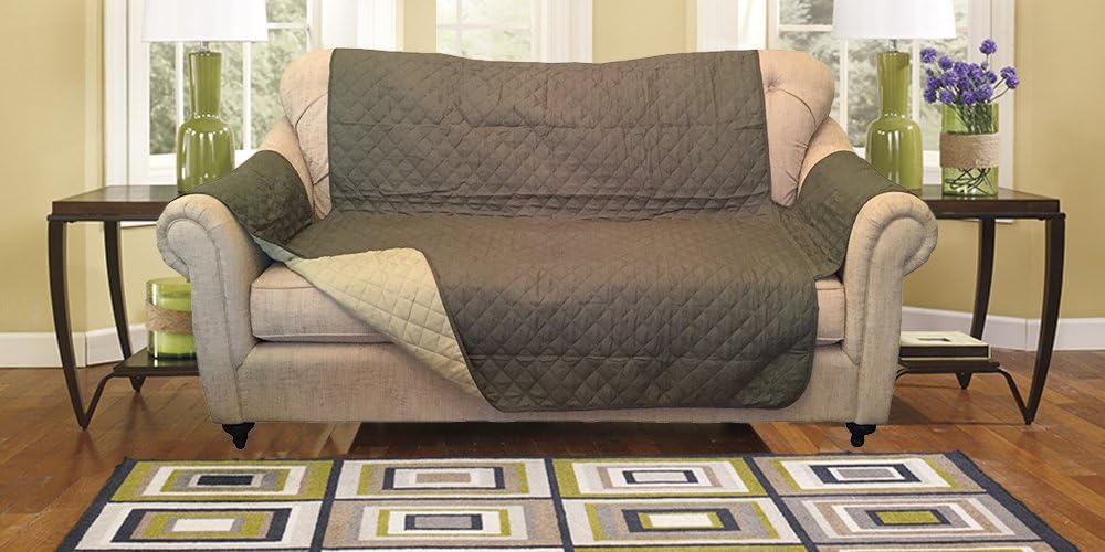 Reversible Furniture Protector Premium - Protects furniture from stains, spills, pets and children accidents (Love Seat, Olive/Sage)