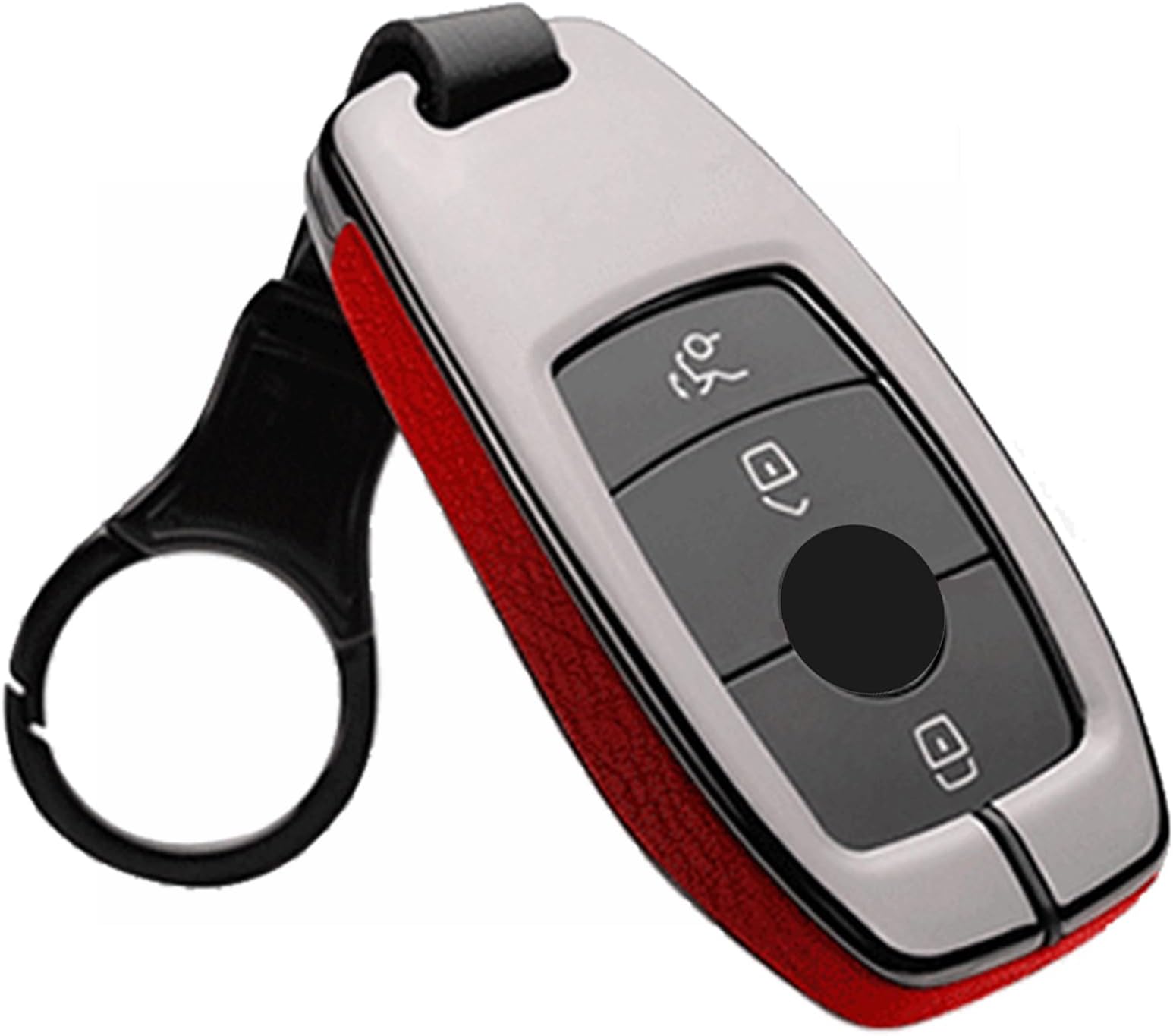 HIBEYO Zinc Alloy Leather Smart Key Fob Case with Key Strap for Mercedes Benz A C E S CLA CLS GLA GLB GLC GLE GLS G Glass 2017 2021 Keychains keyless Remote Control Cover Shell-Black red