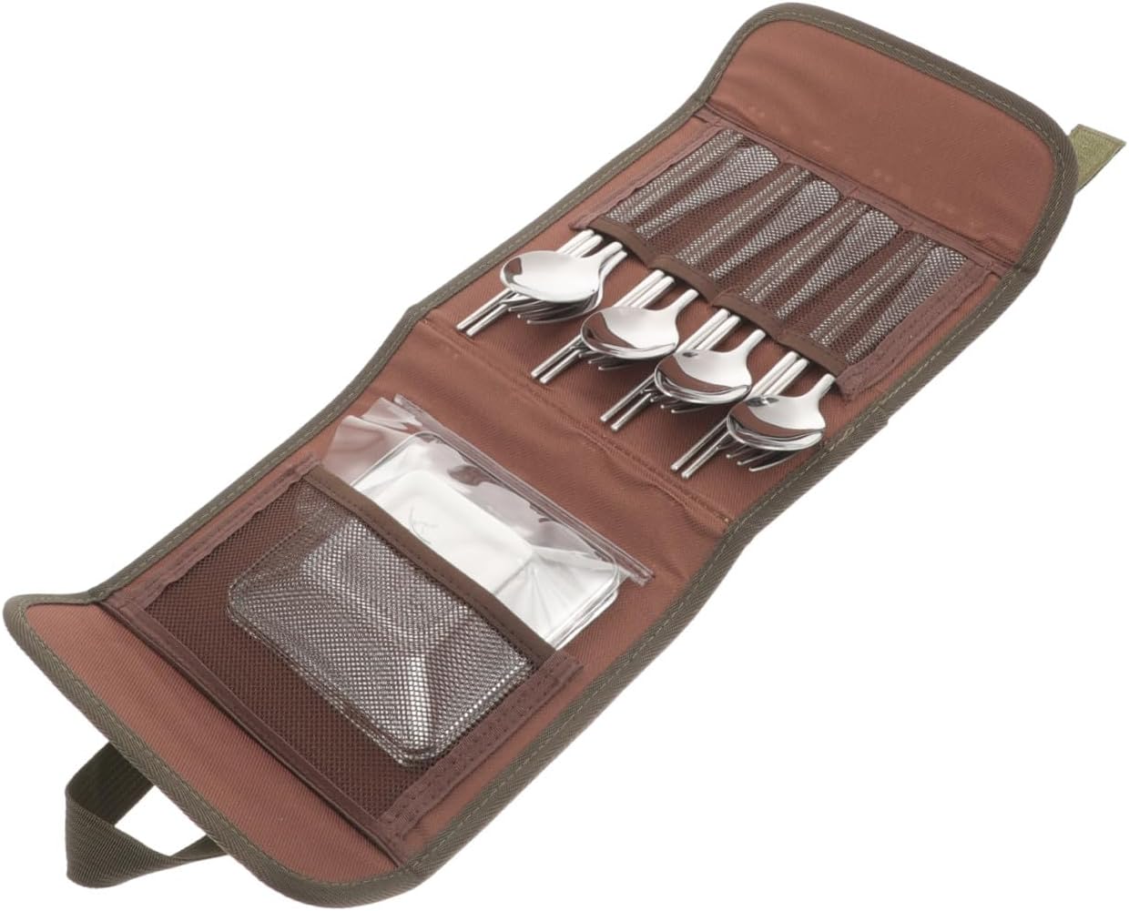 INOOMP Camping Cutlery Set Outdoor Stainless Steel Spoon Fork Chopsticks Portable 4-person Picnic Barbecue Tableware with Carry Bag for Hiking and Camping Random Color
