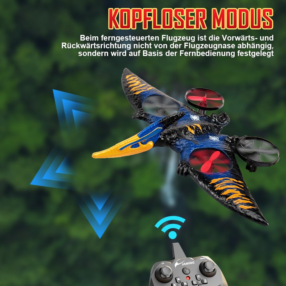 Drone giocattolo dinosauro pterodattile per bambini, facile da volare, drago, aereo telecomandato, giocattolo volante, regalo di compleanno per ragazzi, hobby, aereo telecomandato (blu)