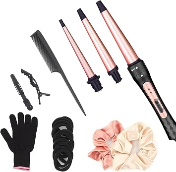 JAETON Hair Curling Wand Iron Conical Curling Iron Set Interchangeable Ceramic Barrel Hair Curler Set for Short & Long Hair (Small, 3 Tubes)