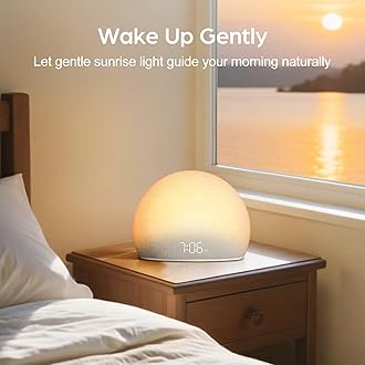 HOUSBAY Sunrise Alarm Clock, White Noise Sound Machine for Bedroom | Natural Wake-Up Light with Gentle Alarm Sounds, 20 Soothing Sleep Aids, Dimmable Display, Screen-Free Design