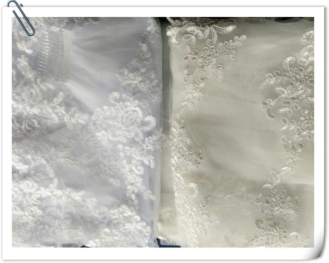 Single Layer Wedding Veil Bridal Veil Lace Embroidery Lace Edge cathedral veil 3m with Comb,White - Image 8