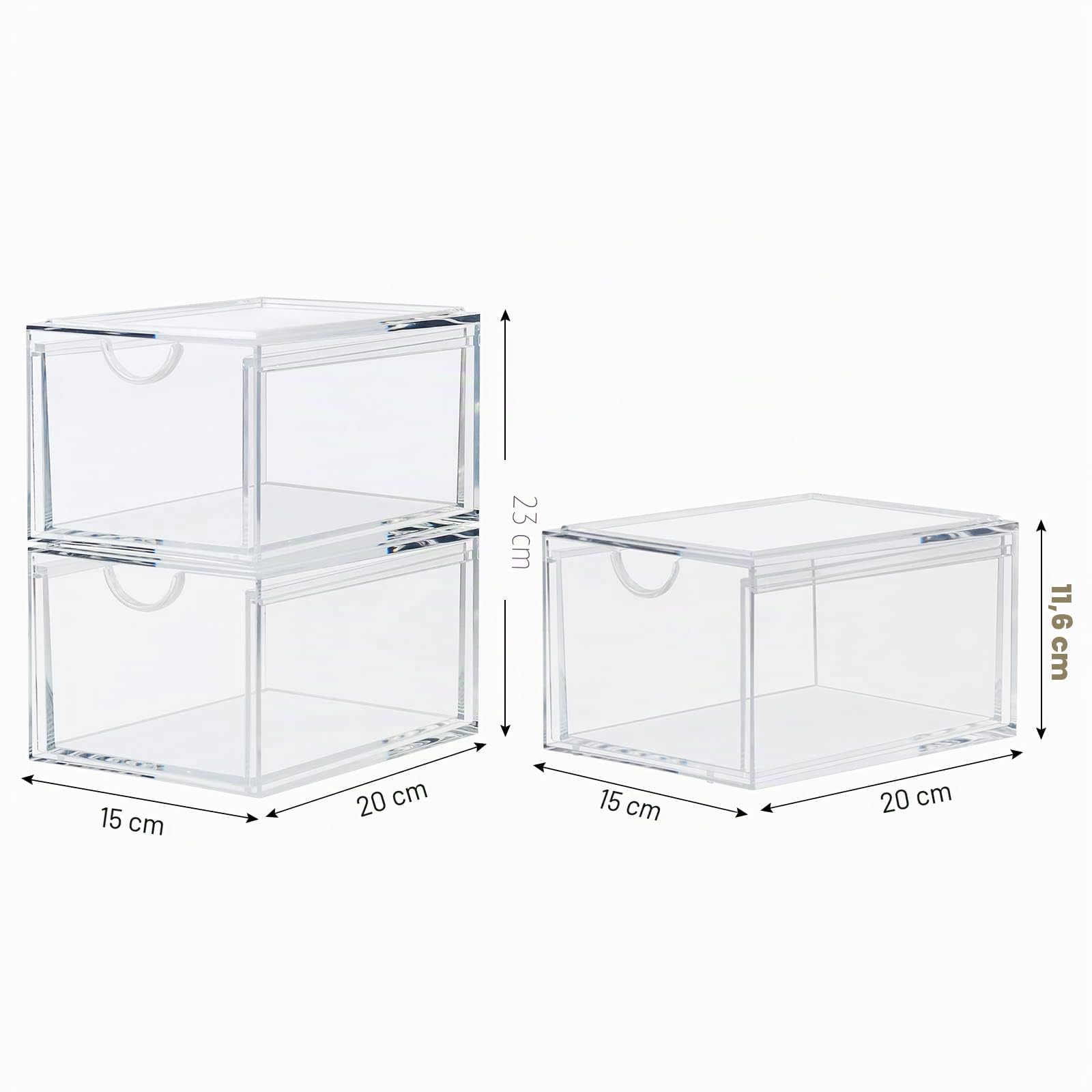 CECOLIC Lot de 2 tiroirs empilables pour cosmétiques, organisateur de rangement de maquillage en acrylique transparent, bacs de rangement en plastique pour la maison et le bureau