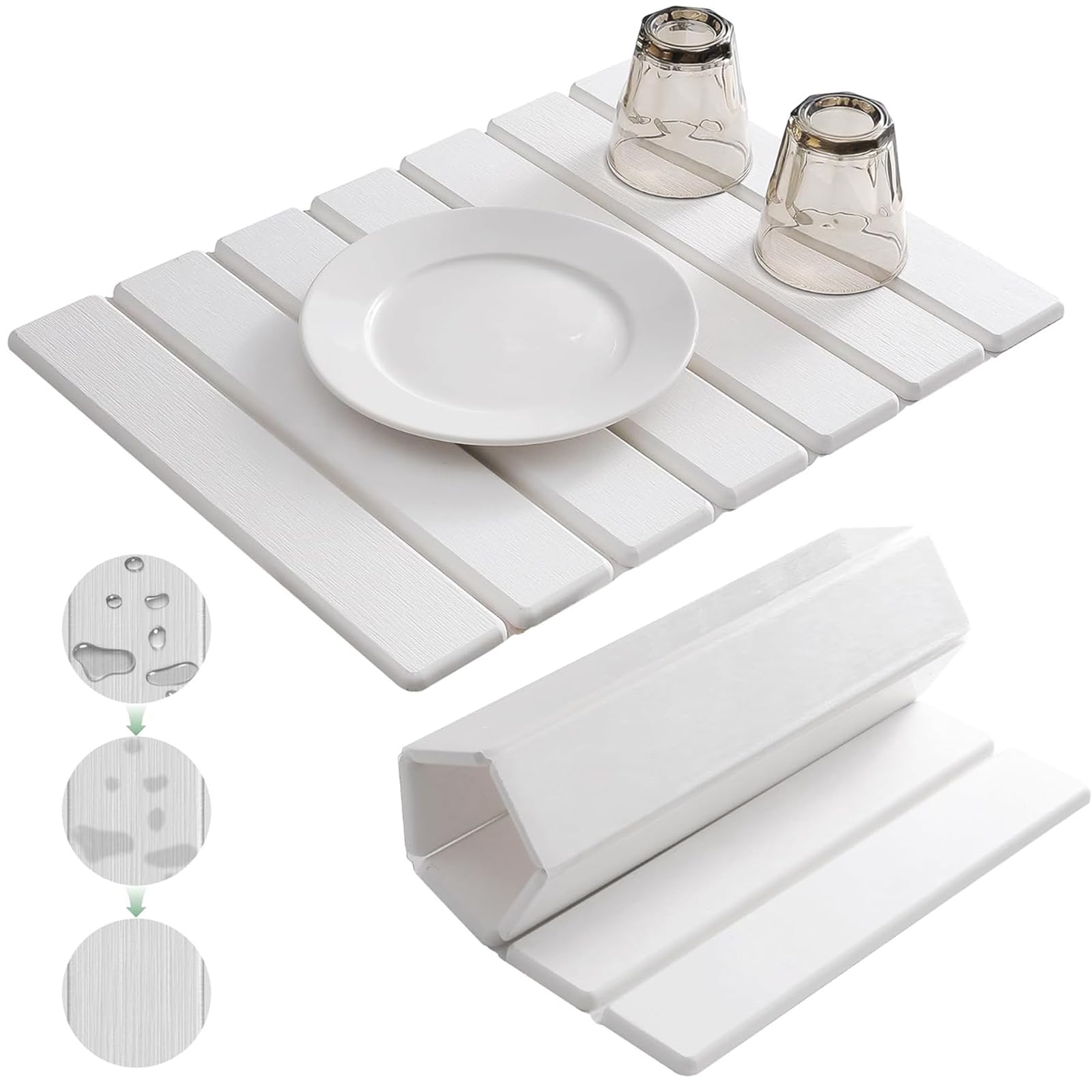 Stone Dish Drying Mats for Kitchen Counter, Fast Dry Collapsible Dish Drying Mats, Super Absorbent Eco-Friendly Diatomaceous Earth Bath Mat for