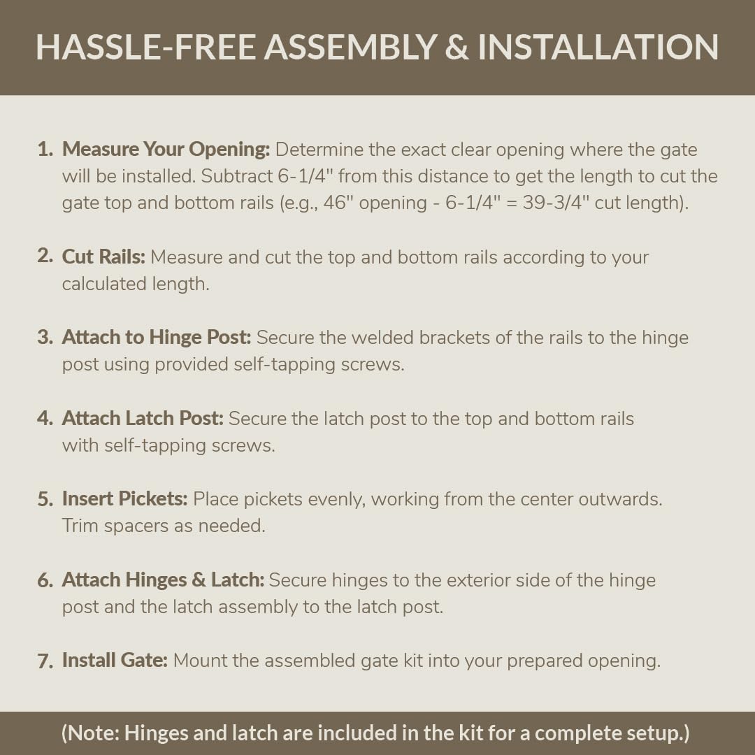 Gate Kit (3/4" pickets, Black) Aluminum Deck Gate Kit - Build-to-Fit Hardware-Mounted Gate for Deck/Patio – Fits Openings Up to 48" Wide – Hinges & Latch Included (42" H)