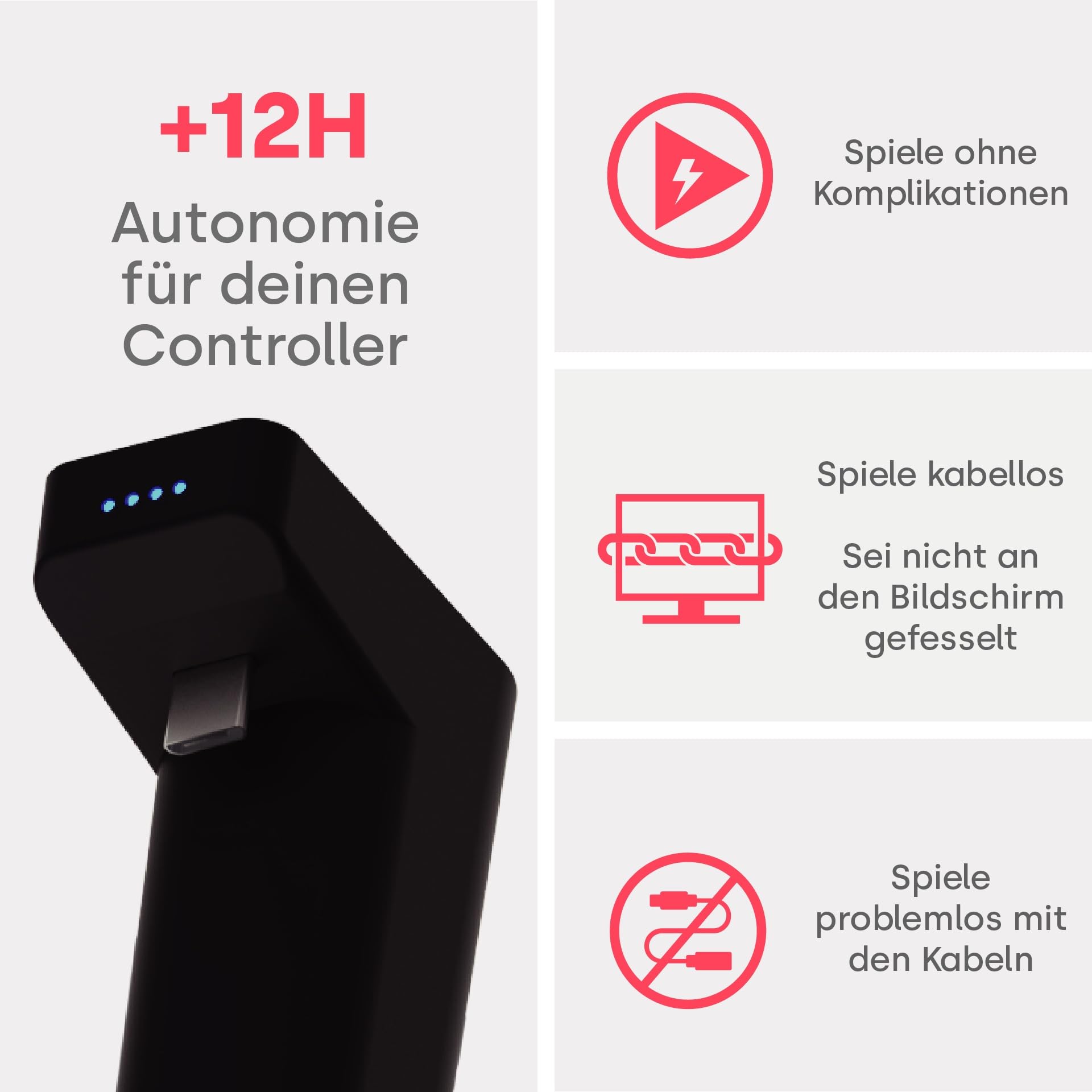 Remotto Battery – Ladegerät für PS4-Controller kabellos – tragbarer Akku für DualShock Spielen während des Ladevorgangs – Lange Akkulaufzeit + 12 Stunden Akkulaufzeit – Zubehör PS4