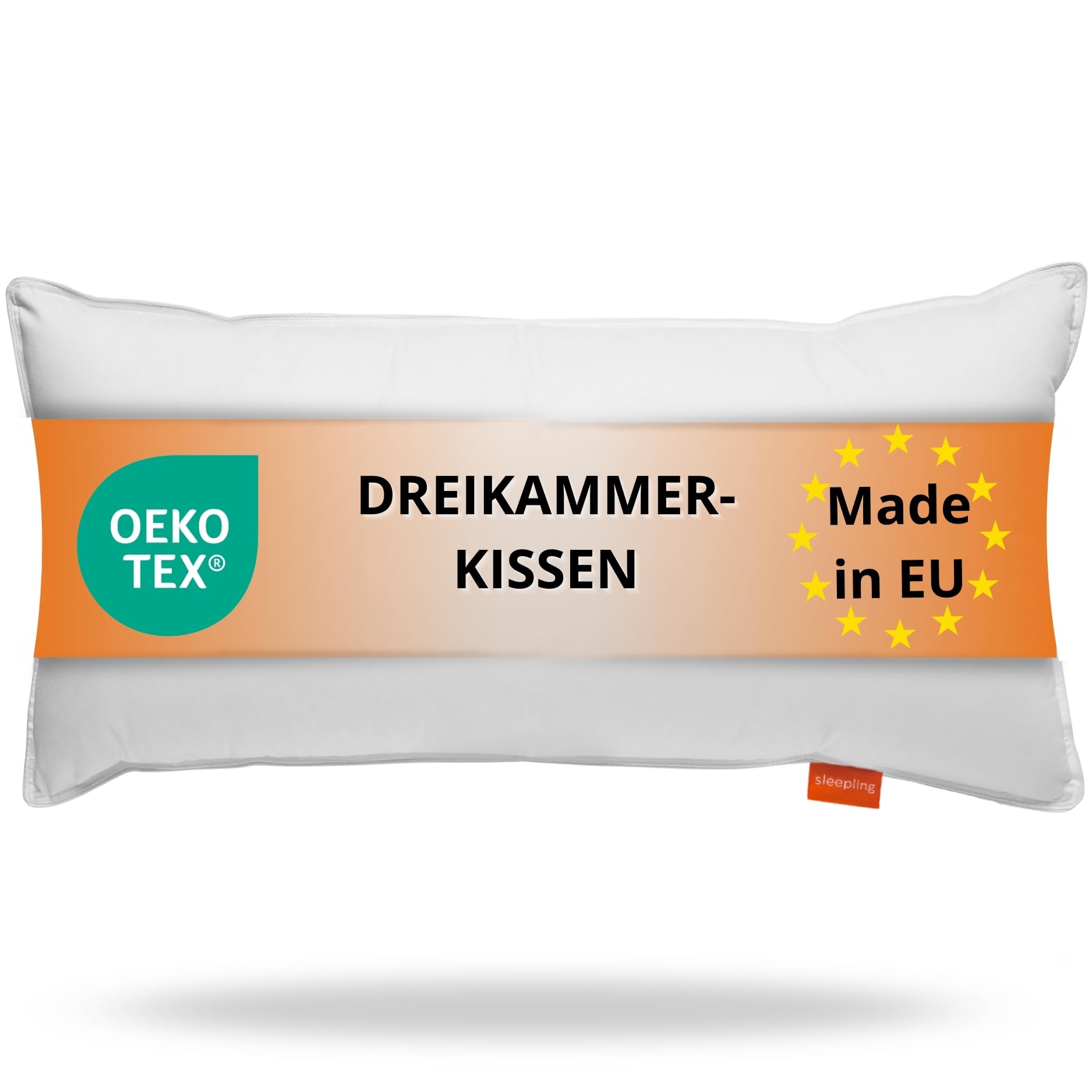 sleepling Dreikammer Daunenkissen 40x80 cm, Kopfkissen aus Daunen & Federn, 3-Kammer Kissen für optimalen Stützeffekt 40 x 80 cm, Made in EU, Oeko-TEX, Downpass, Waschbar bis 60 Grad