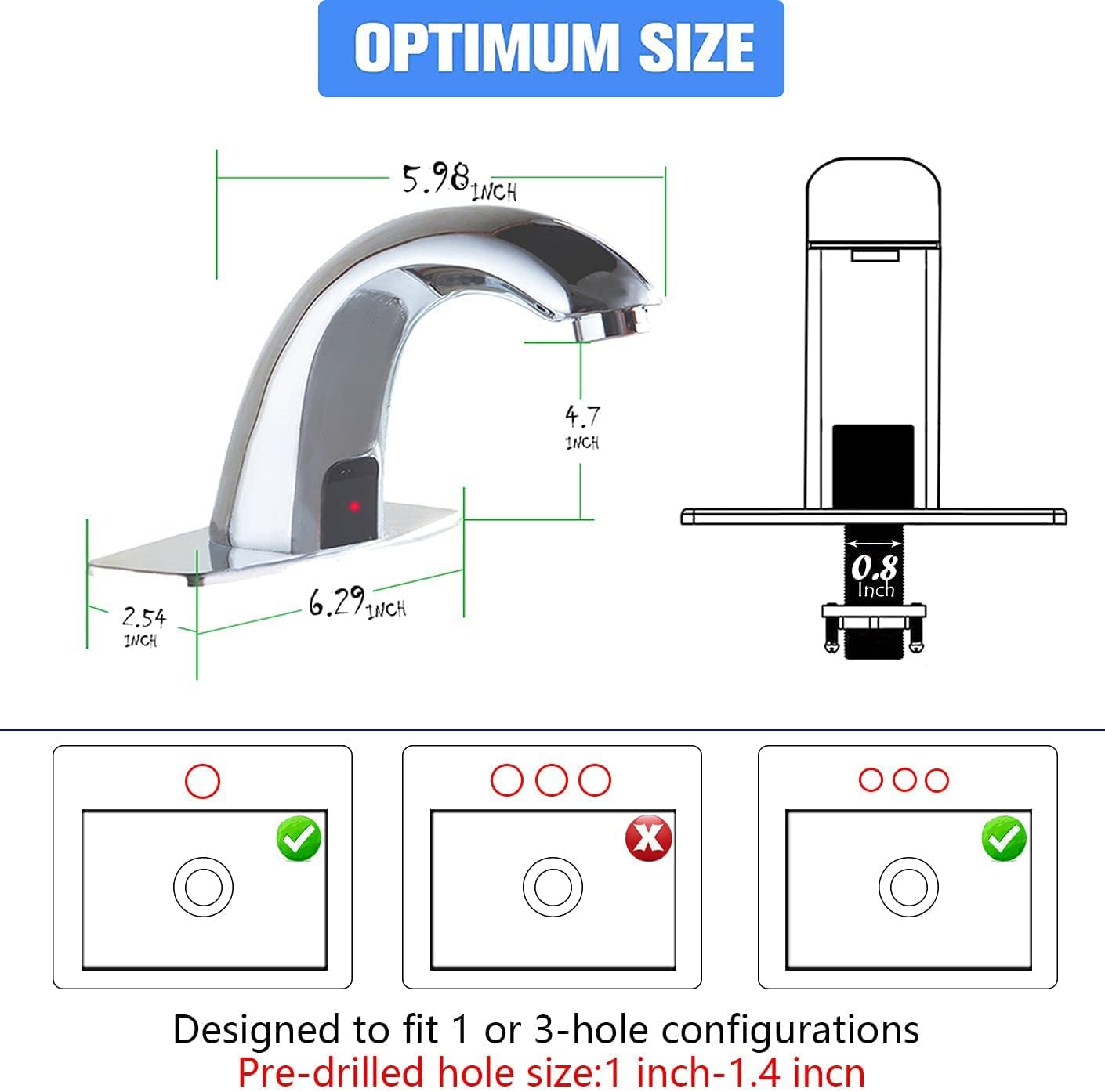 BODQEMR Automatic Sensor Touchless Bathroom Sink Faucet, Chrome Vanity Faucets,Hands Free Battery Powered Modern Vanity Tap with Deck Plate, Control Box and Temperature Mixer - - 