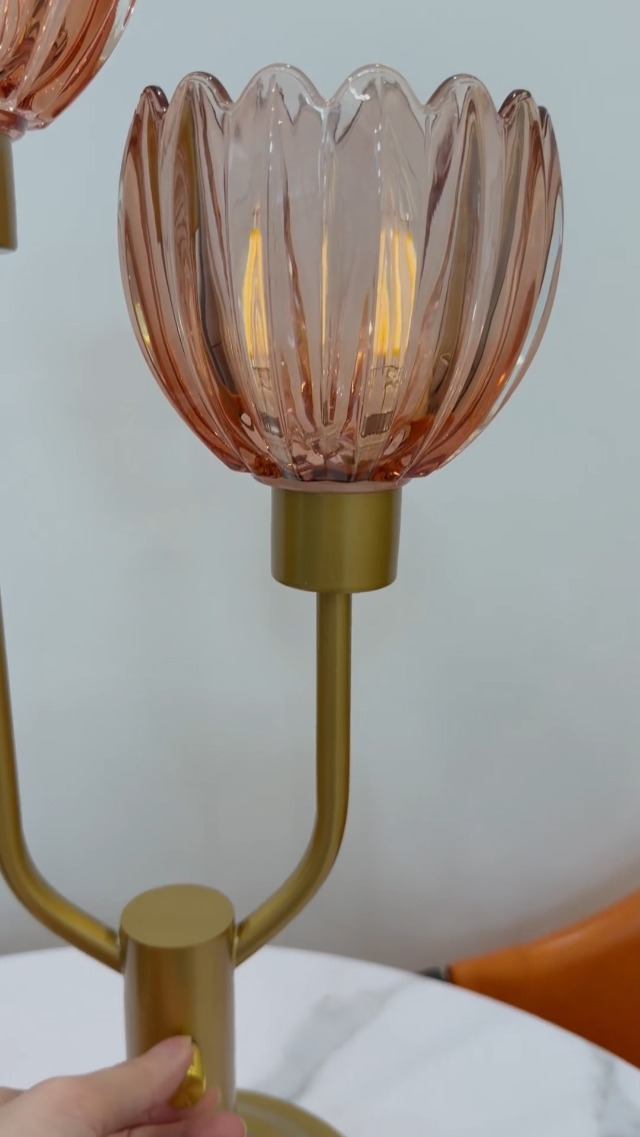 Image of Lightdot Flower Table Lamp Vintage Pink Glass Lamp Bulbs Included Dimmable | Nightstand Lamp Mid Century Modern Gold Desk Lamp Warmwhite Ambient Bedside Lamps for Living Room Bedroom Home Decor Gift