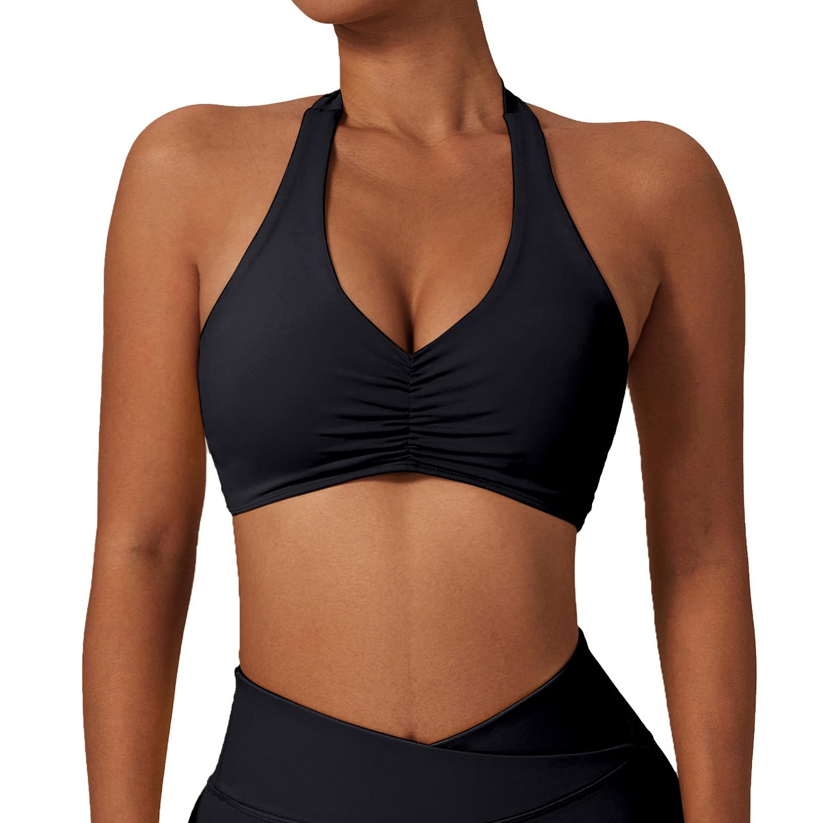 Sports Bras Women Sexy Halter Neck Bras Solid Color Gym Bralettes Quick Drying Elastic Yoga Bra Mid Impact Support Running Bra with Removal Pads for Workout Fitness Casual